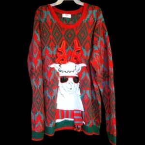 Llama Christmas Sweater Front & Back Design Holiday Time Ugly Party Mens XXL 2X